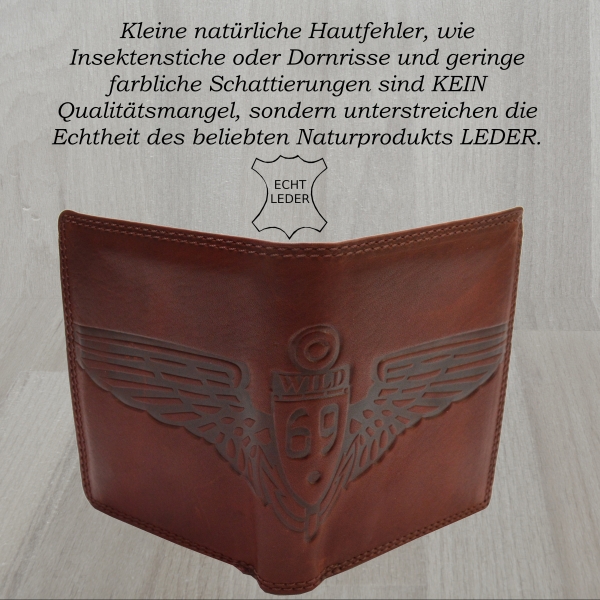 Adlerdruck Vintage Herren Portemonnaie Used Look Handgemacht Hochformat rot